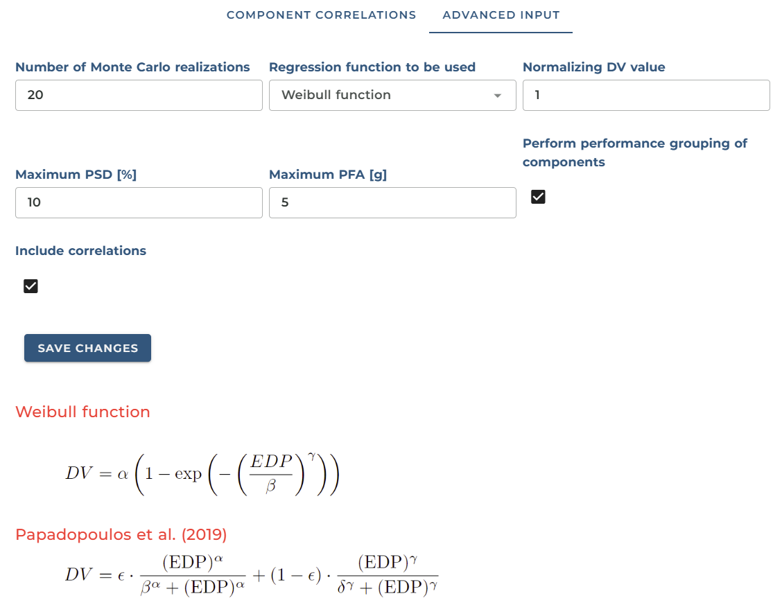 Advanced input parameters