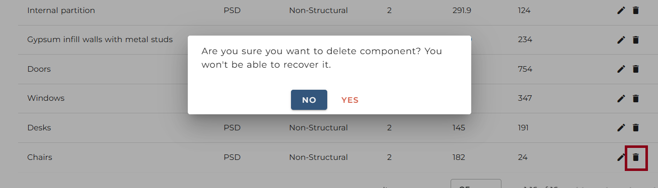 Deleting an existing component